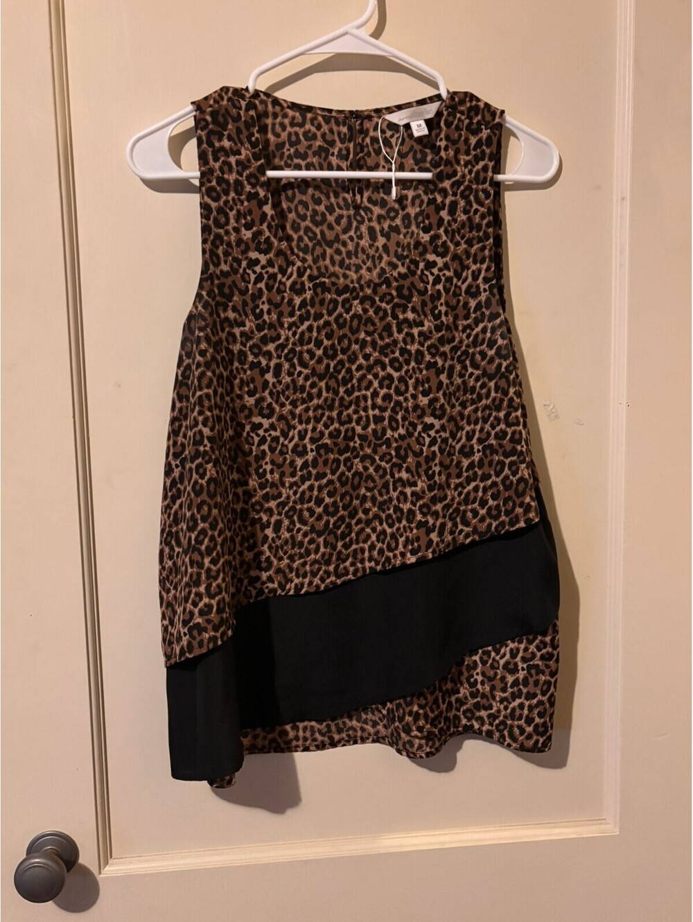 Charming & Charlie Leopard Print Sleeveless Blouse with Black Accent Size M